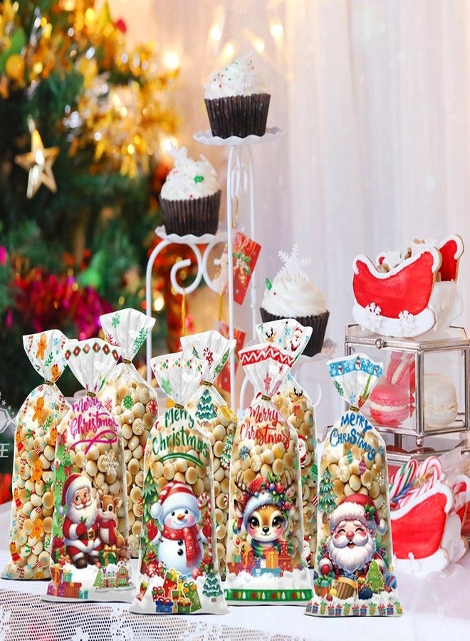 EUVBOKW 100 PCS Christmas Cellophane Treat Bags with Gold Twist Ties – Holiday Candy Goody Bags with 8 Festive Designs 11 x 5 Inch Gifts Bag for Party Supplies (Christmas) - Image 5